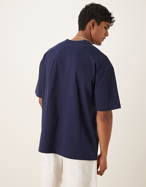DESIGN Oversized Fit T-shirt With Contrast Chest Panel In Navy