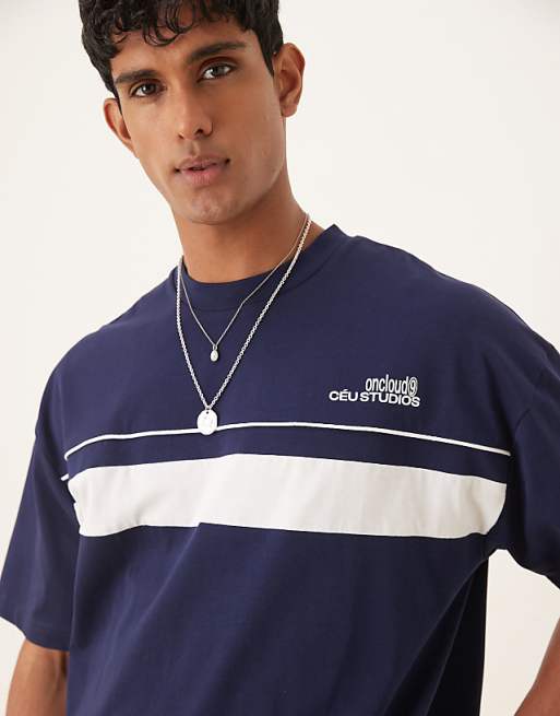 DESIGN Oversized Fit T-shirt With Contrast Chest Panel In Navy