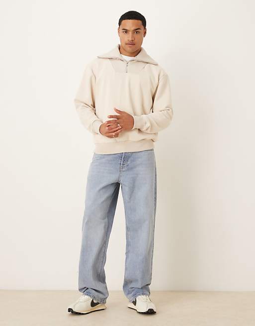 DESIGN Oversized Funnel Neck Sweatshirt In Stone
