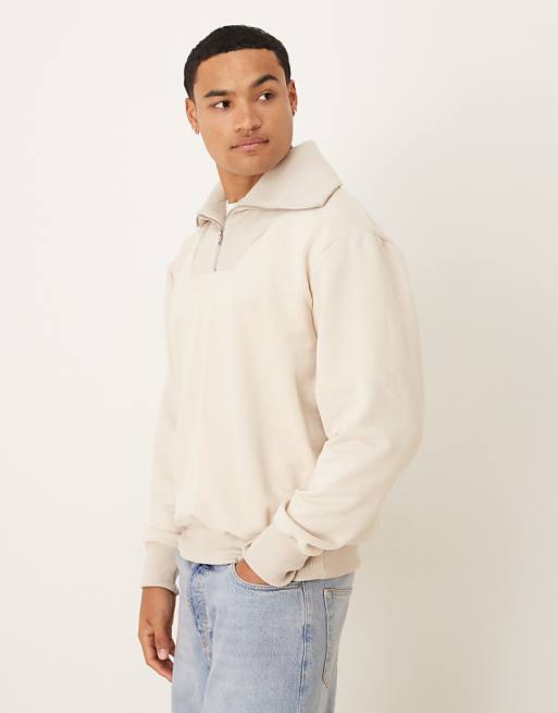 DESIGN oversized funnel neck sweatshirt in stone