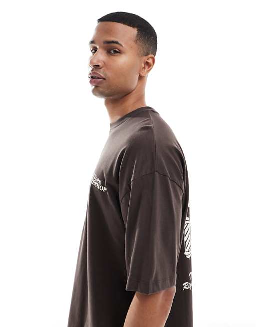 DESIGN Oversized Graphic T-shirt In Brown