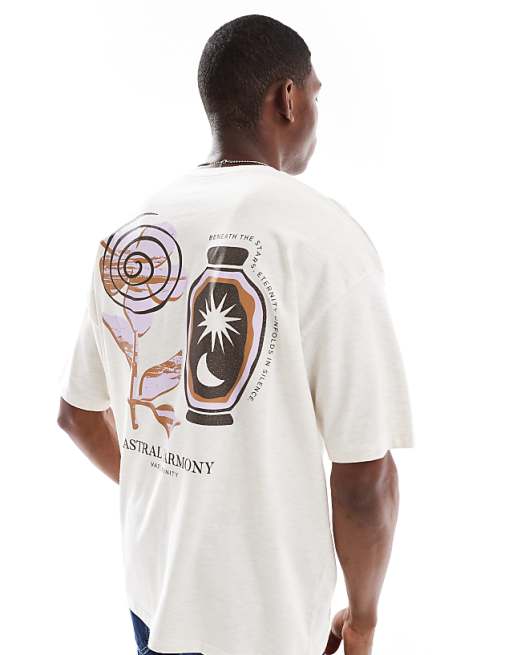 DESIGN Oversized Graphic T-shirt In Oatmeal Marl