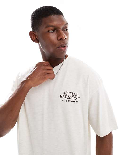 DESIGN Oversized Graphic T-shirt In Oatmeal Marl