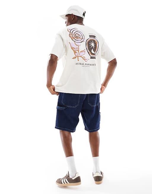 DESIGN oversized graphic t-shirt in oatmeal marl