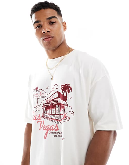 DESIGN oversized graphic t-shirt in off white