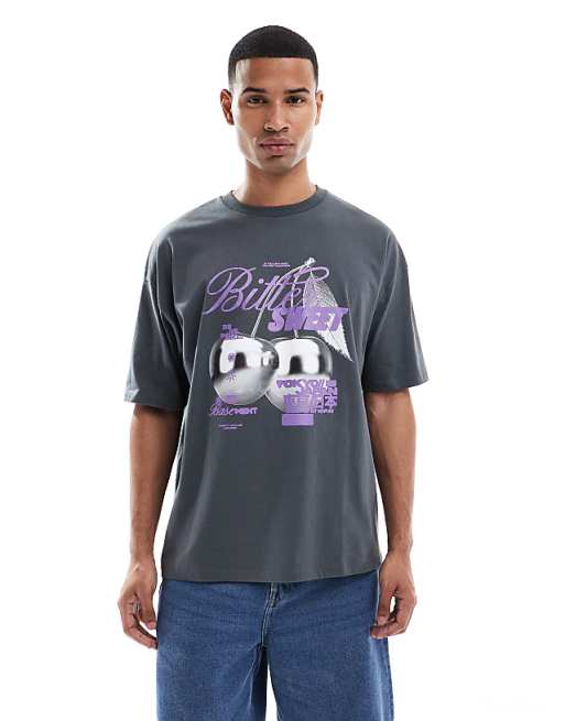 DESIGN oversized graphic t-shirt in washed black