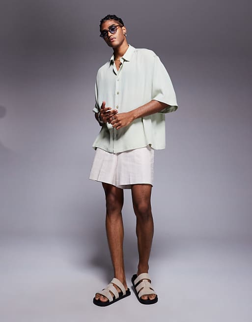 DESIGN Oversized Half Sleeve Sheer Shirt In Sage