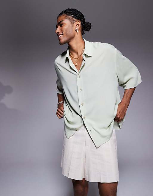 DESIGN oversized half sleeve sheer shirt in sage