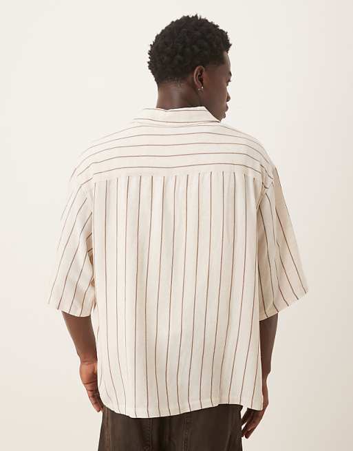 DESIGN Oversized Half Sleeve Shirt In Neutral Stripe