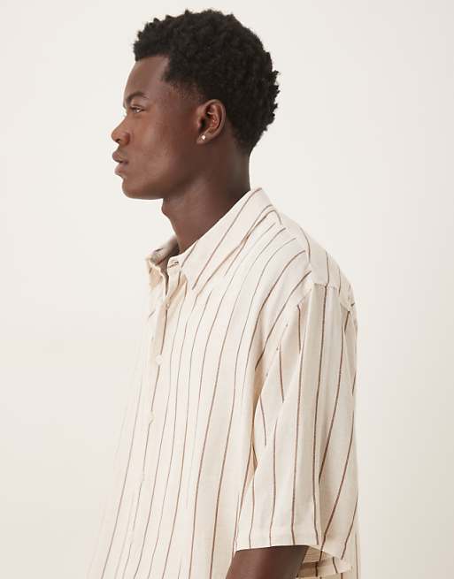 DESIGN Oversized Half Sleeve Shirt In Neutral Stripe