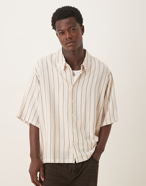 DESIGN oversized half sleeve shirt in neutral stripe