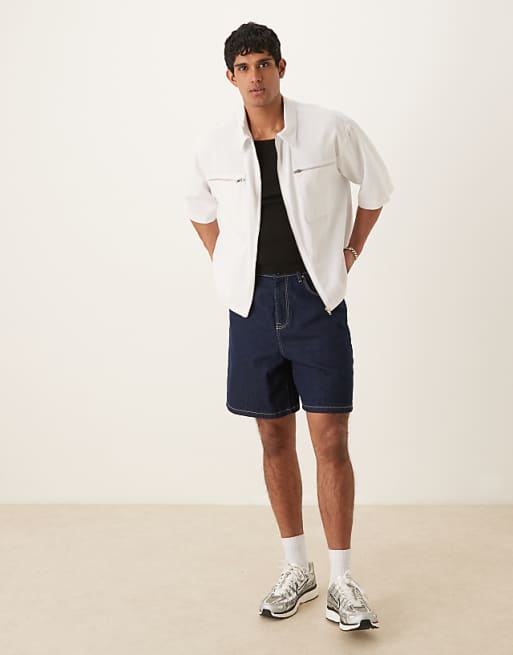DESIGN Oversized Half Sleeve Shirt With Zip Pocket Detail In White