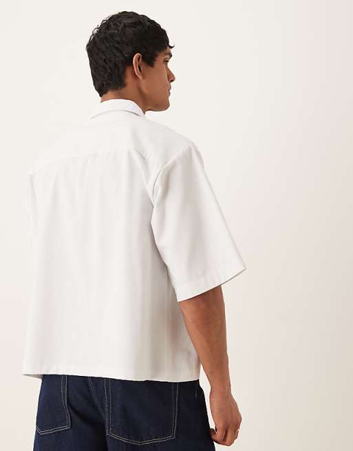 DESIGN Oversized Half Sleeve Shirt With Zip Pocket Detail In White