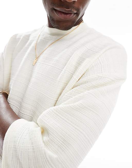 DESIGN Oversized Half Sleeve T-shirt In Cream Texture