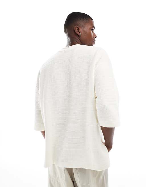 DESIGN Oversized Half Sleeve T-shirt In Cream Texture