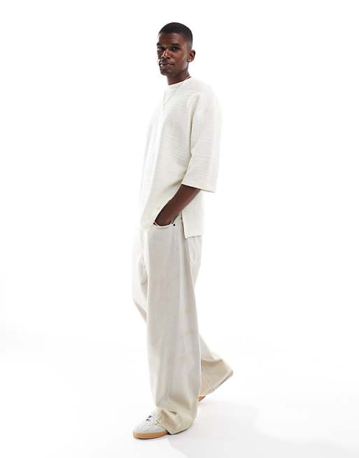 DESIGN Oversized Half Sleeve T-shirt In Cream Texture