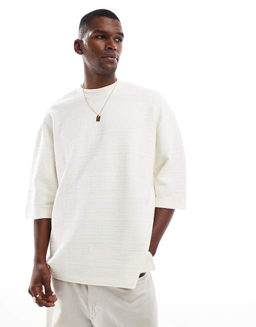 DESIGN oversized half sleeve t-shirt in cream texture