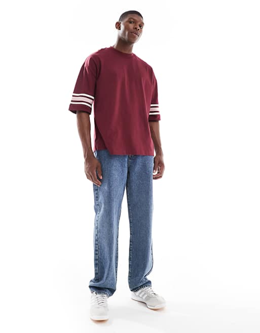 DESIGN Oversized Half Sleeve T-shirt With Contrast Detail In Burgundy