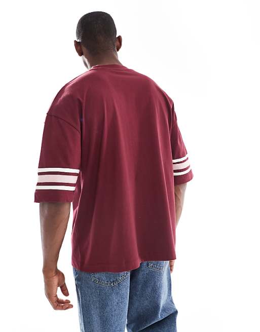 DESIGN Oversized Half Sleeve T-shirt With Contrast Detail In Burgundy