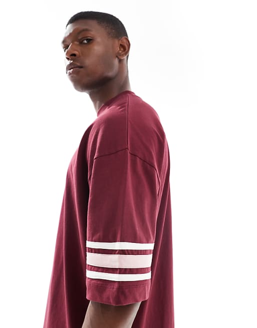 DESIGN Oversized Half Sleeve T-shirt With Contrast Detail In Burgundy