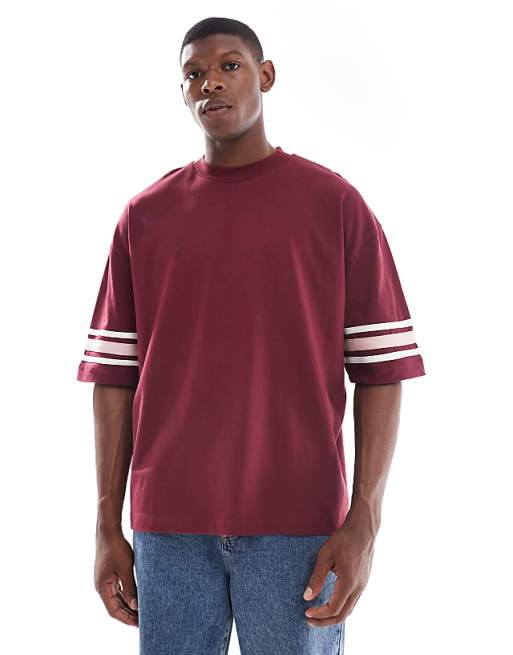 DESIGN oversized half sleeve t-shirt with contrast detail in burgundy