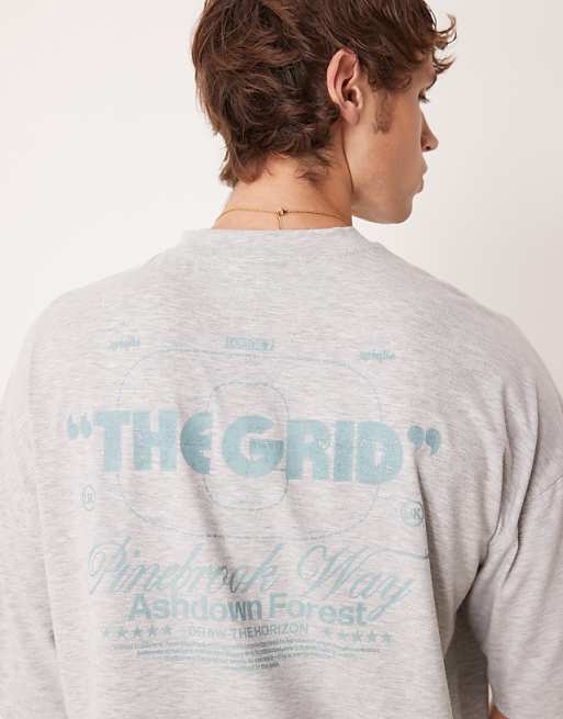 DESIGN Oversized Heavyweight T-shirt With Back Print In Grey Marl