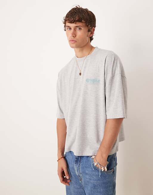 DESIGN Oversized Heavyweight T-shirt With Back Print In Grey Marl