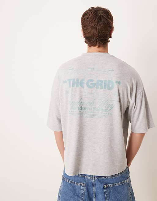 DESIGN oversized heavyweight t-shirt with back print in grey marl