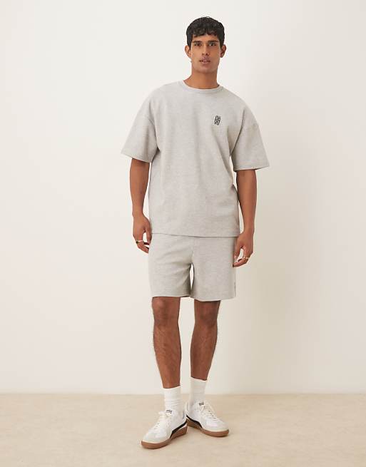DESIGN Oversized Heavyweight T-shirt With Embroidery In Grey Marl