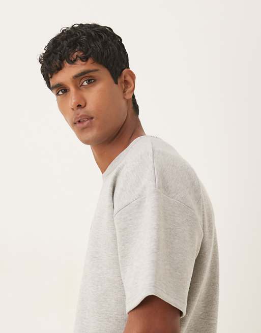 DESIGN Oversized Heavyweight T-shirt With Embroidery In Grey Marl