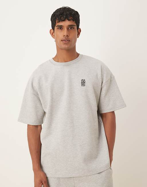 DESIGN oversized heavyweight t-shirt with embroidery in grey marl