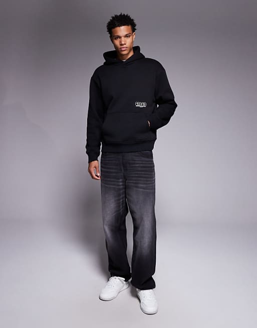 DESIGN Oversized Hoodie With Bubble Print In Black