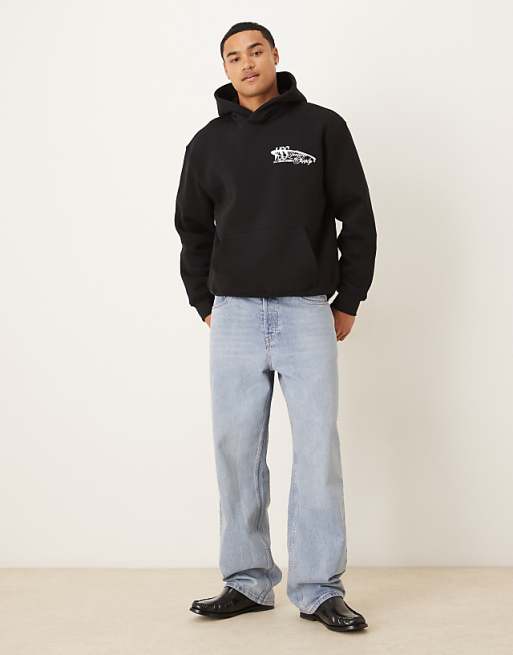 DESIGN Oversized Hoodie With Chest Print In Black