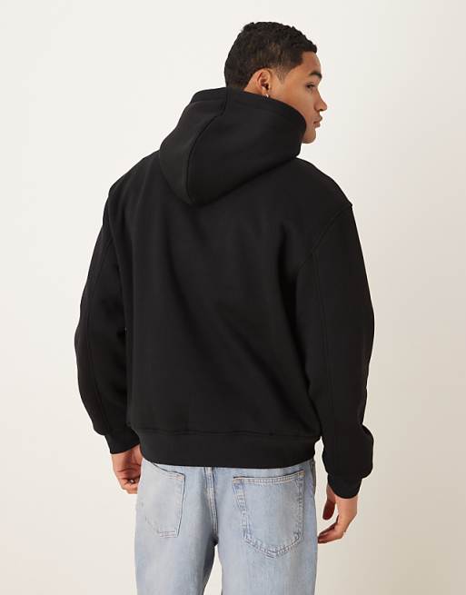 DESIGN Oversized Hoodie With Chest Print In Black