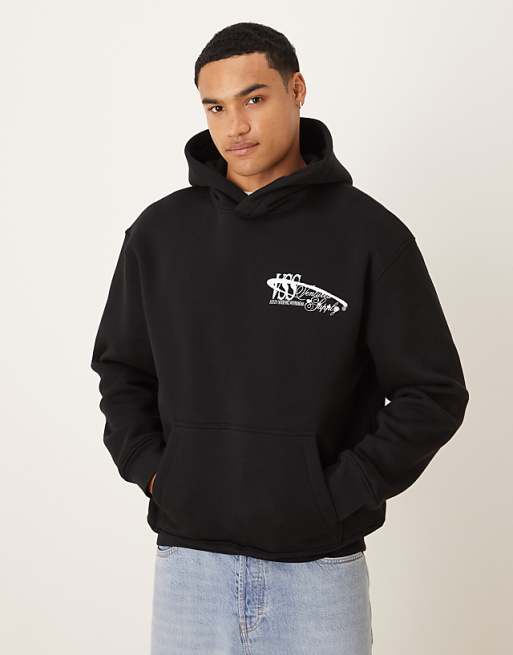 DESIGN Oversized Hoodie With Chest Print In Black