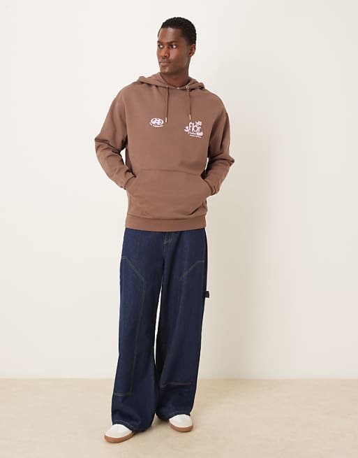 DESIGN Oversized Hoodie With Floral Print In Brown