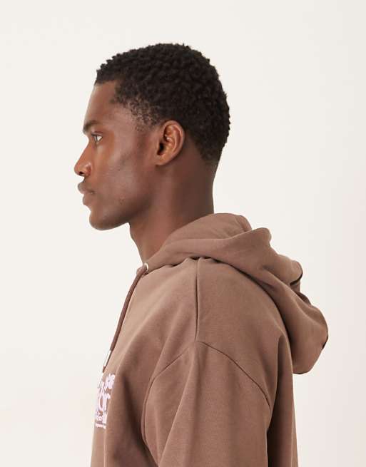 DESIGN Oversized Hoodie With Floral Print In Brown