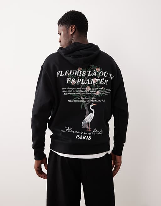 DESIGN oversized hoodie with floral print in black
