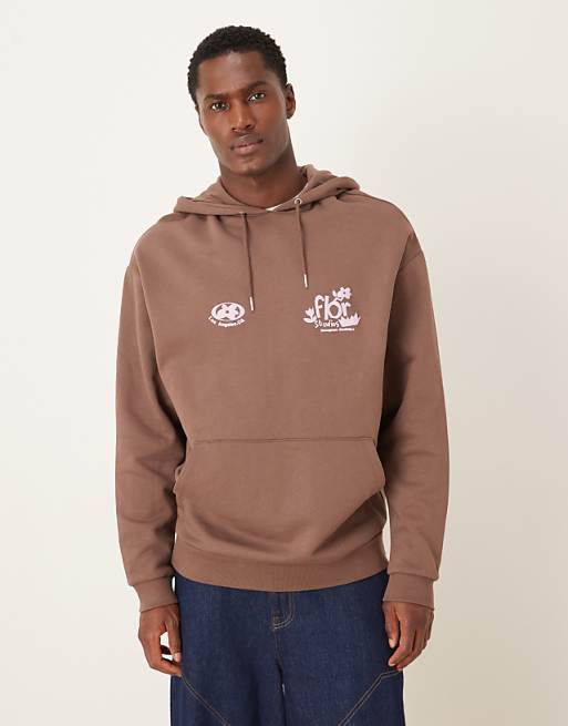 DESIGN oversized hoodie with floral print in brown