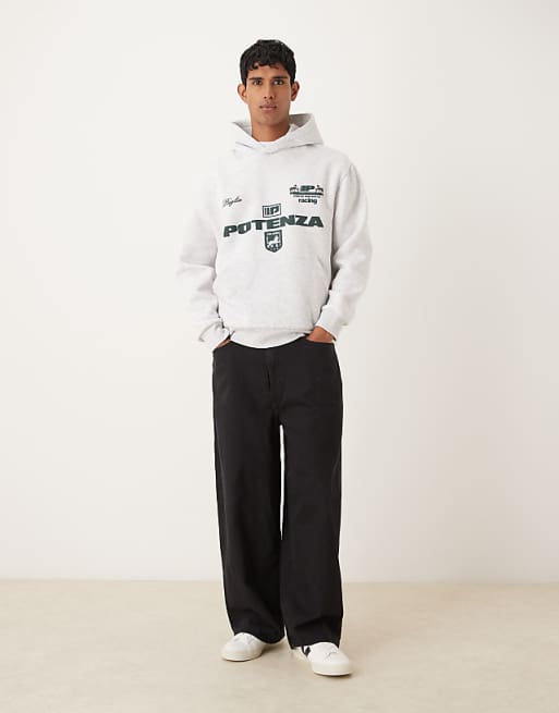 DESIGN Oversized Hoodie With Football Print In Grey Marl