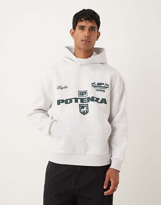 DESIGN oversized hoodie with football print in grey marl