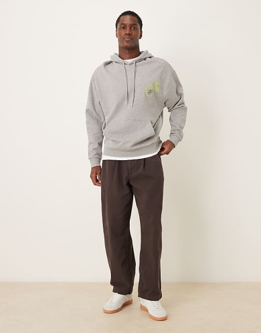 DESIGN Oversized Hoodie With Fruit Print In Grey Marl