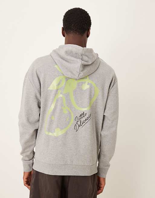 DESIGN Oversized Hoodie With Fruit Print In Grey Marl