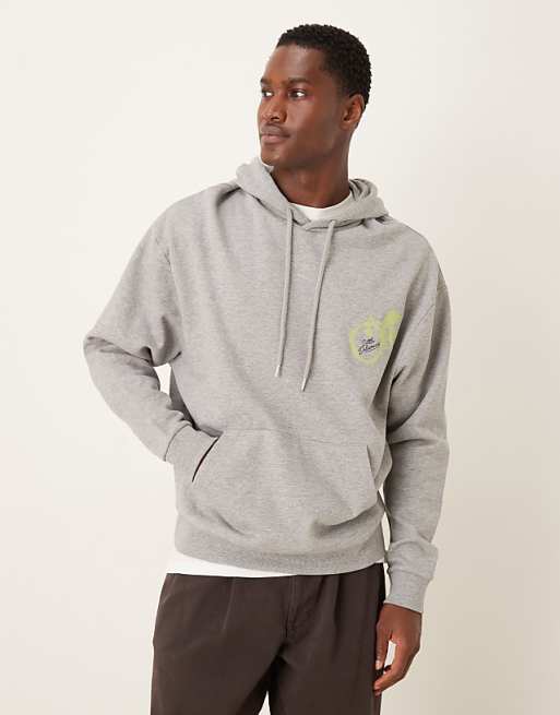 DESIGN oversized hoodie with fruit print in grey marl