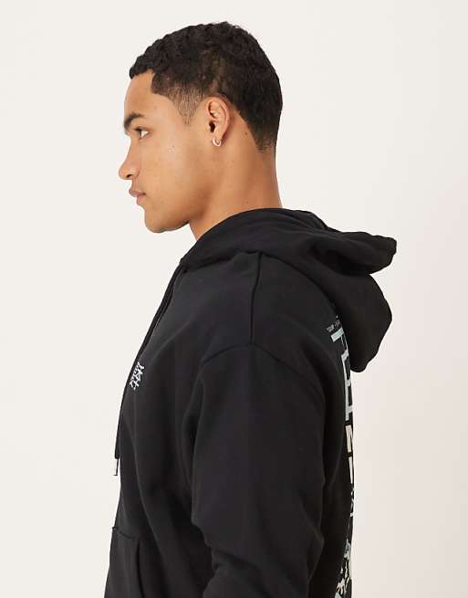 DESIGN Oversized Hoodie With Souvenir Print In Black