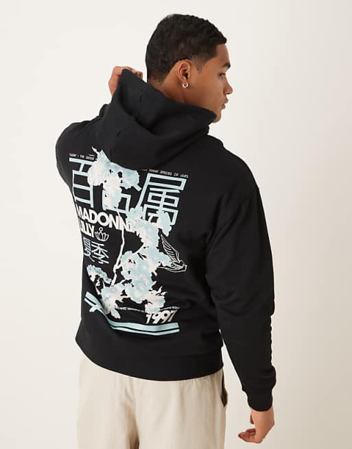 DESIGN oversized hoodie with souvenir print in black