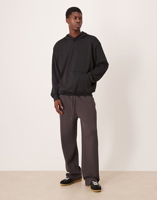 DESIGN Oversized Hoodie With Text Print In Scuba-style Fabric In Black
