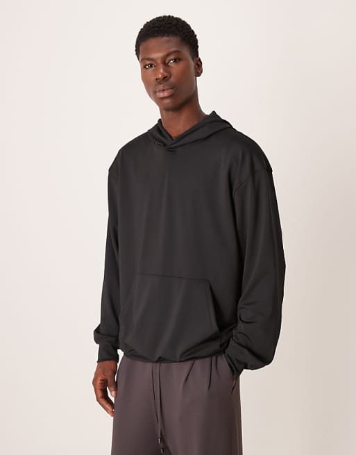 DESIGN Oversized Hoodie With Text Print In Scuba-style Fabric In Black