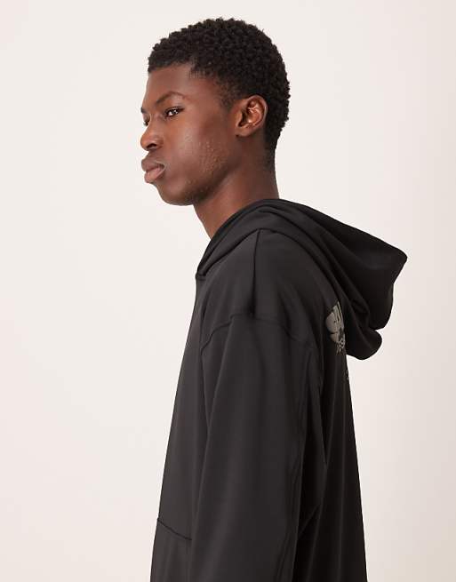 DESIGN Oversized Hoodie With Text Print In Scuba-style Fabric In Black