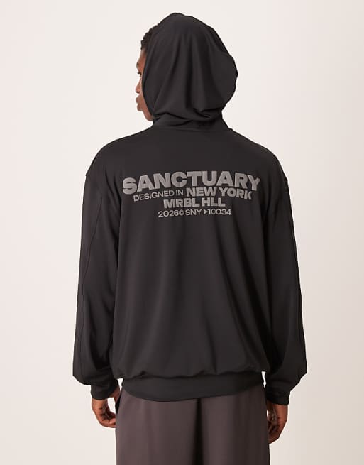 DESIGN Oversized Hoodie With Text Print In Scuba-style Fabric In Black